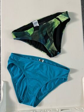 Pair of Athleta and Tommy Bahama bikini swim bottoms